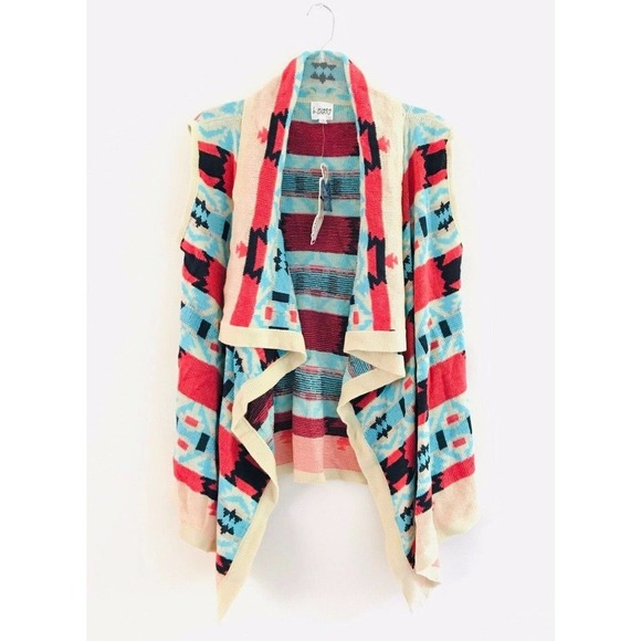 Anthropologie B sharp Aztec Tribal Draped Wrap Swing Cardigan Size SM Sleeveless - Picture 2 of 11